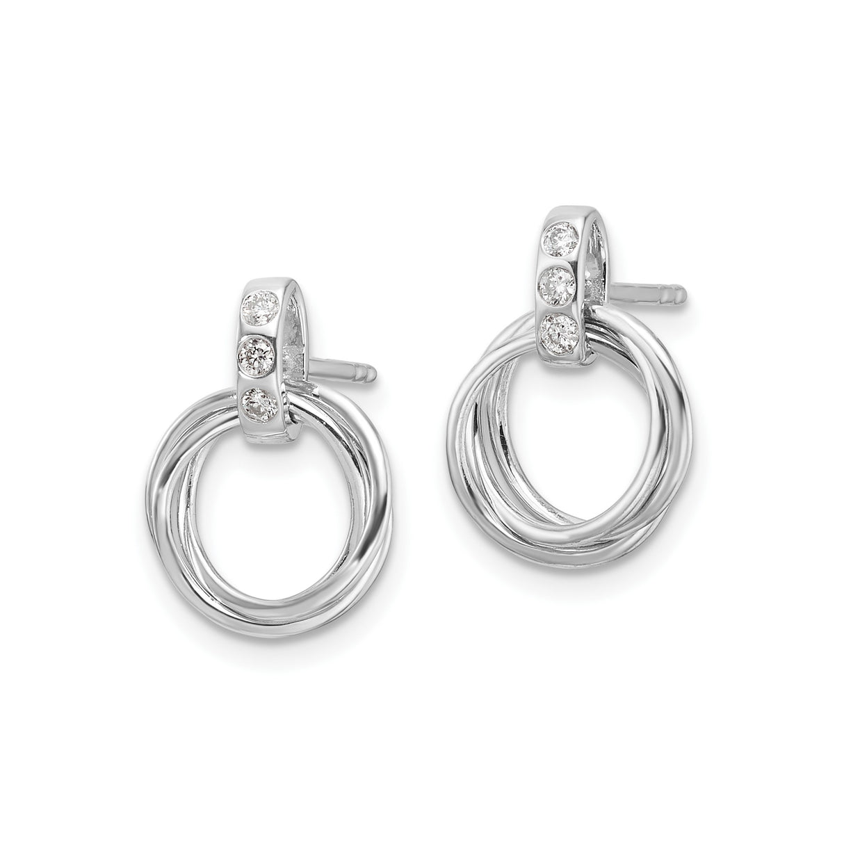 Sterling Silver Stud Earrings with Interlocking Circles and Diamonds Accents