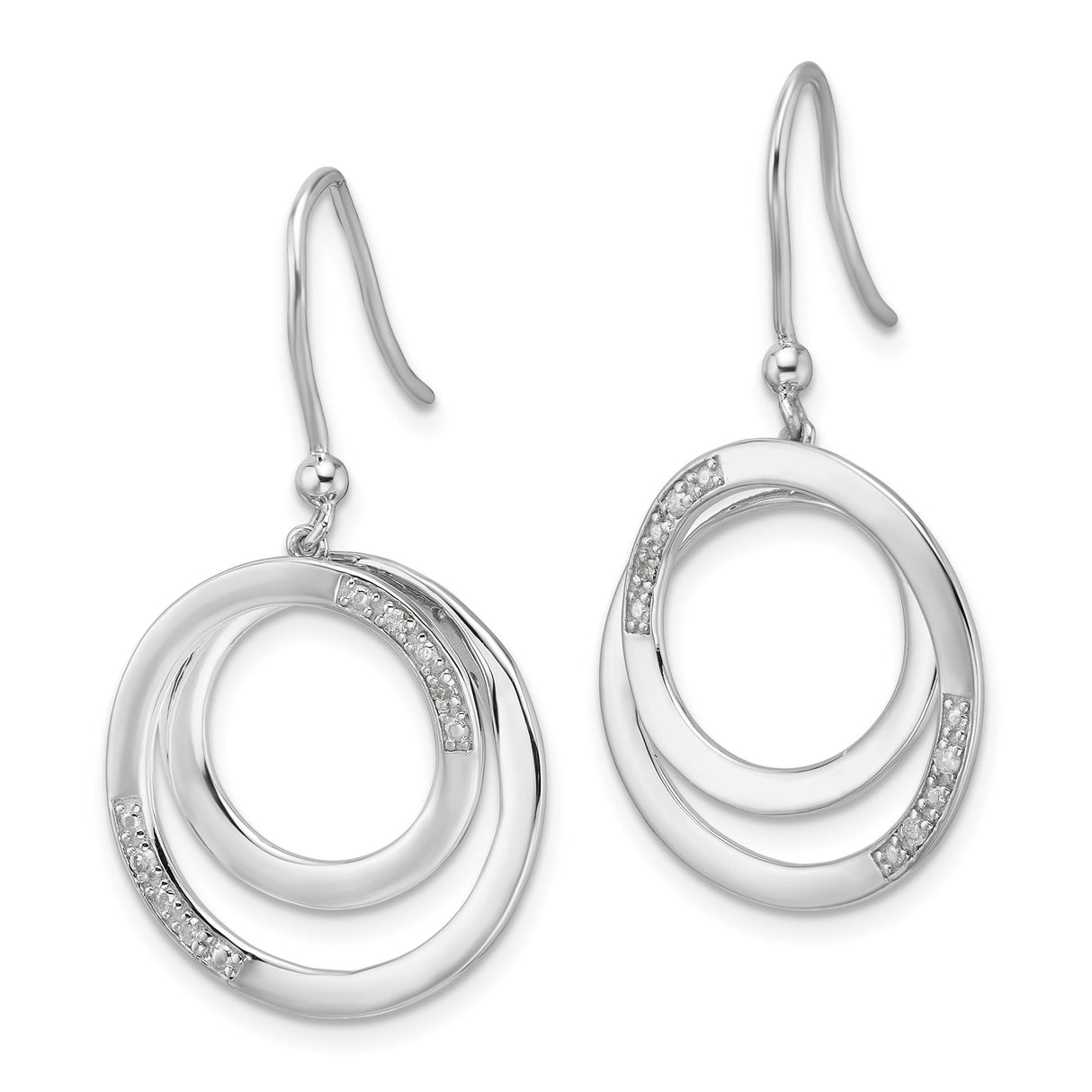Sterling Silver Dangle Earrings with Diamond, Double Open Circle Infinity Design