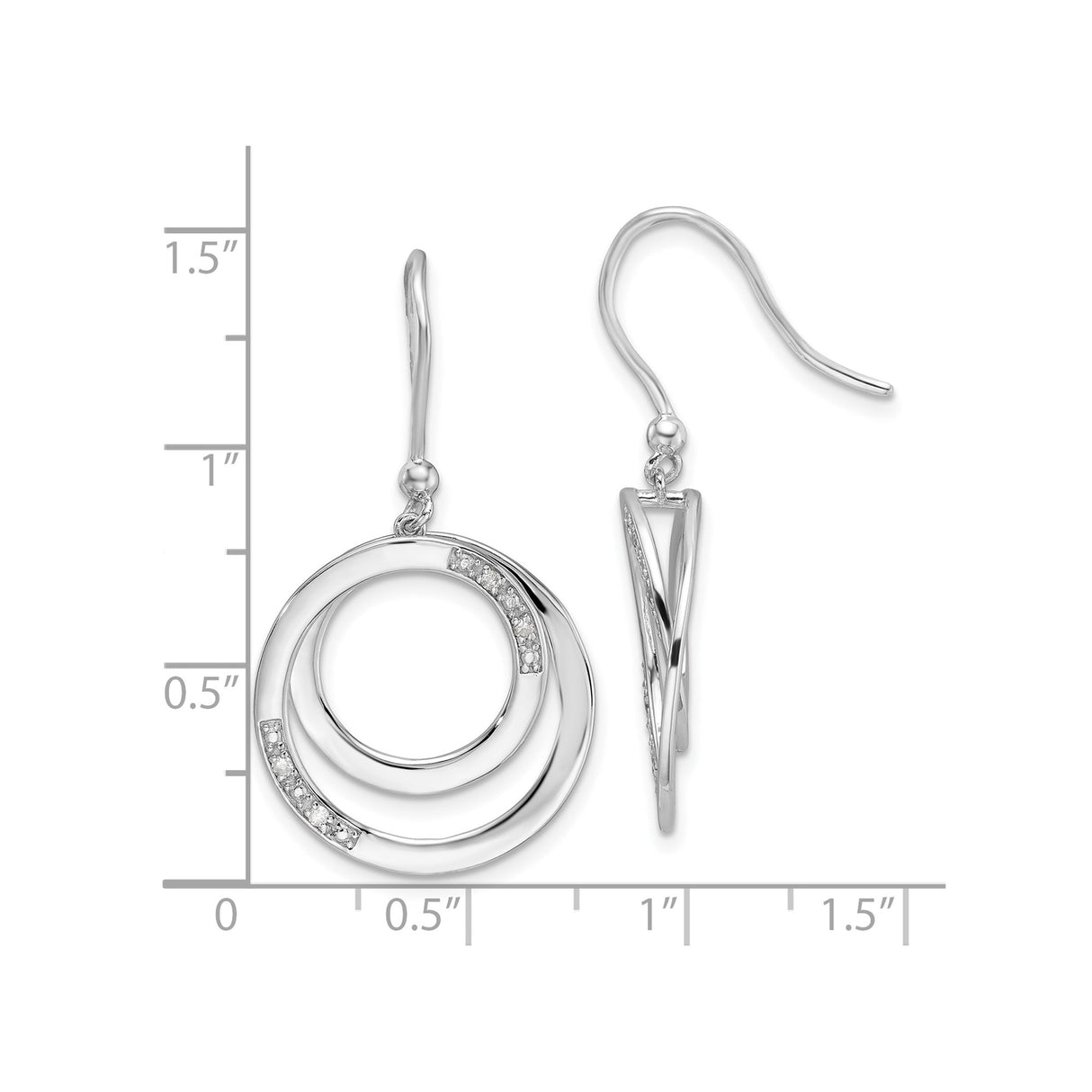 Sterling Silver Dangle Earrings with Diamond, Double Open Circle Infinity Design