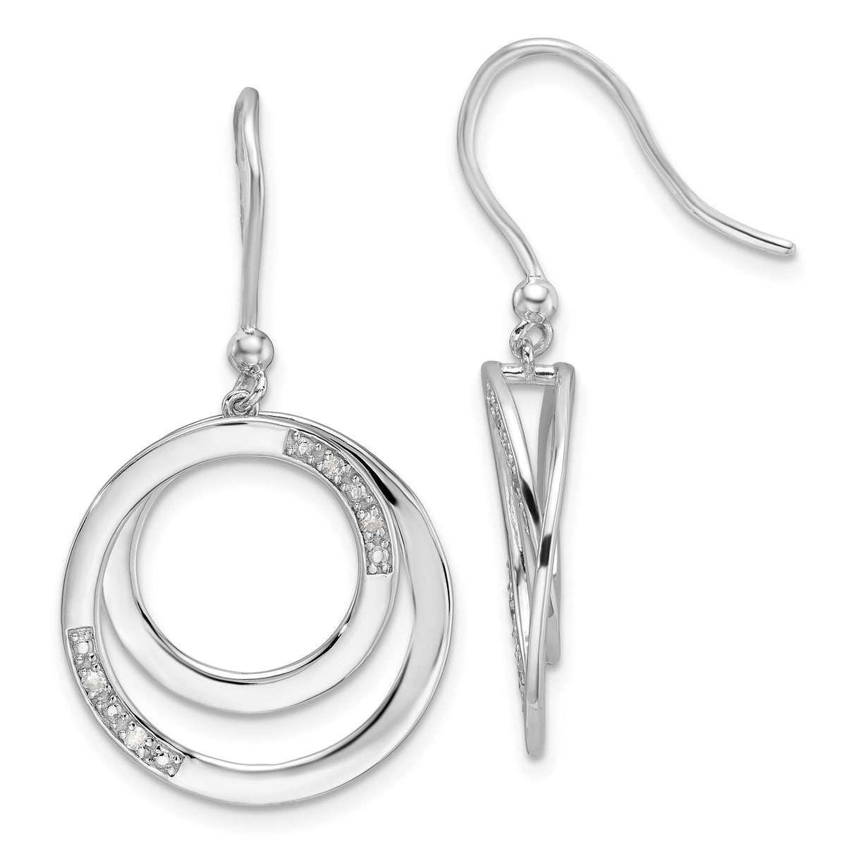 Sterling Silver Dangle Earrings with Diamond, Double Open Circle Infinity Design