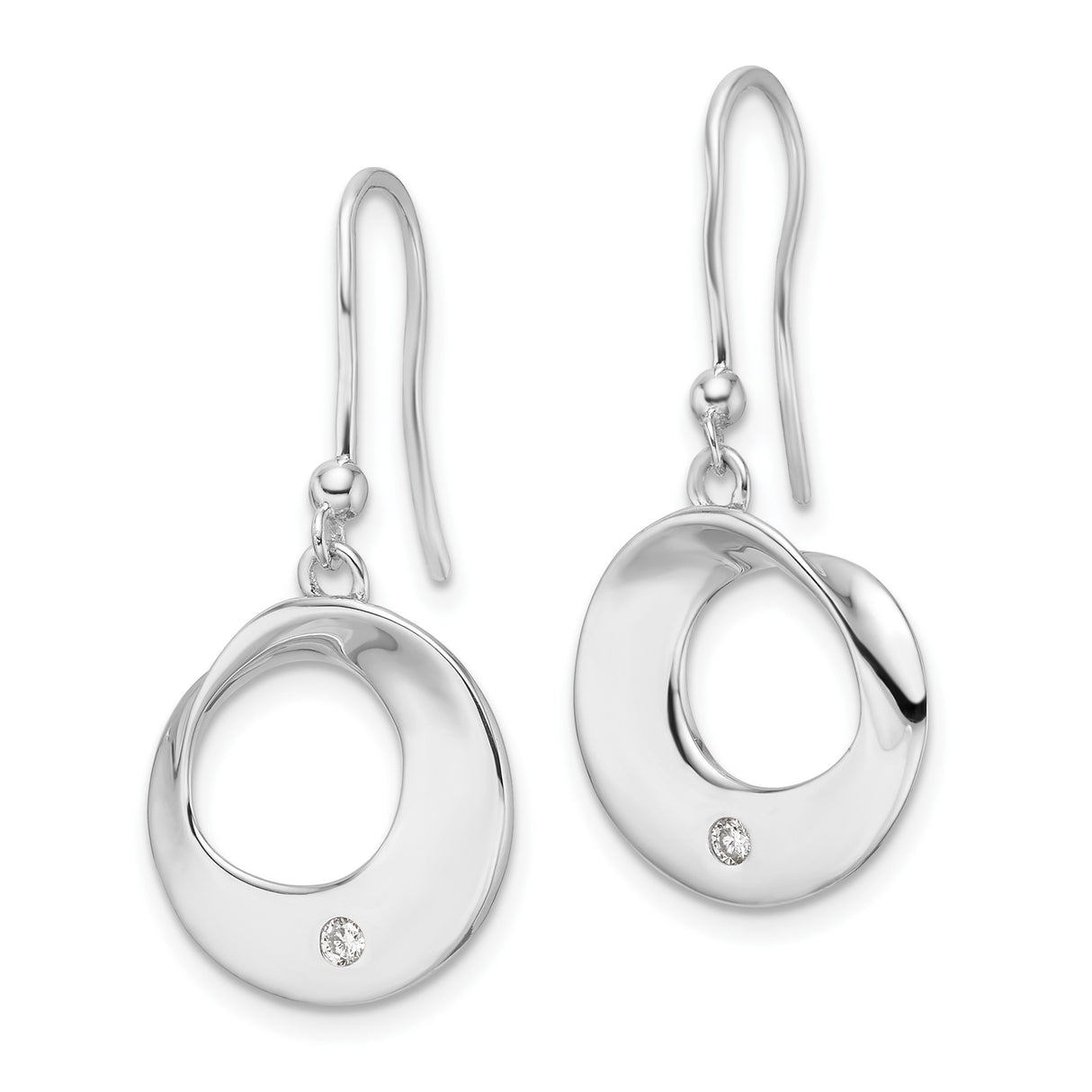 Sterling Silver Drop Earrings with Diamond Accent and Open Circle Twist Design