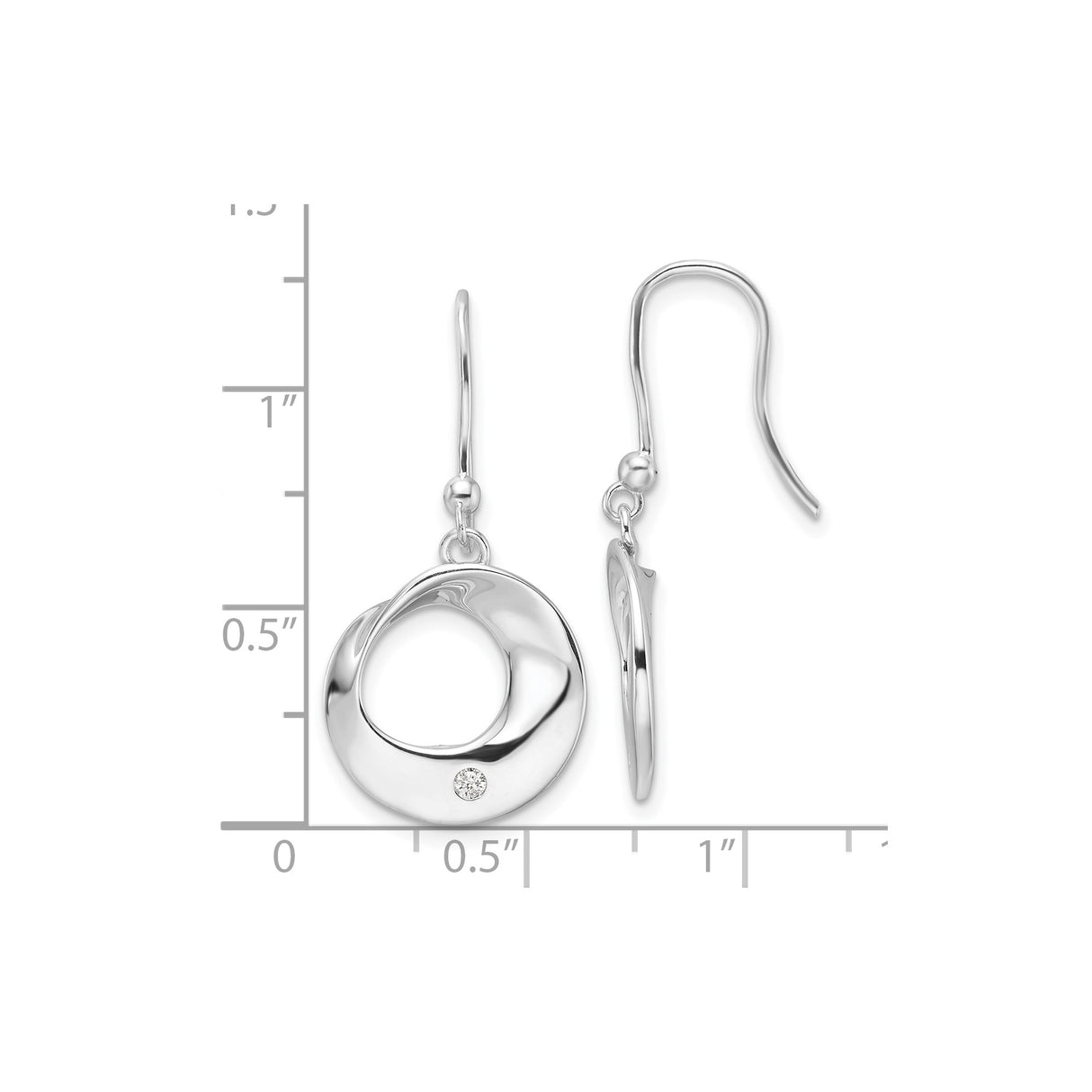 Sterling Silver Drop Earrings with Diamond Accent and Open Circle Twist Design