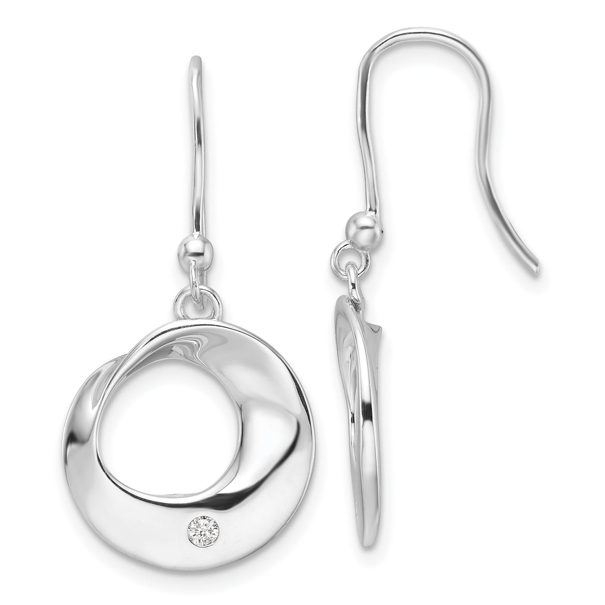 Sterling Silver Drop Earrings with Diamond Accent and Open Circle Twist Design