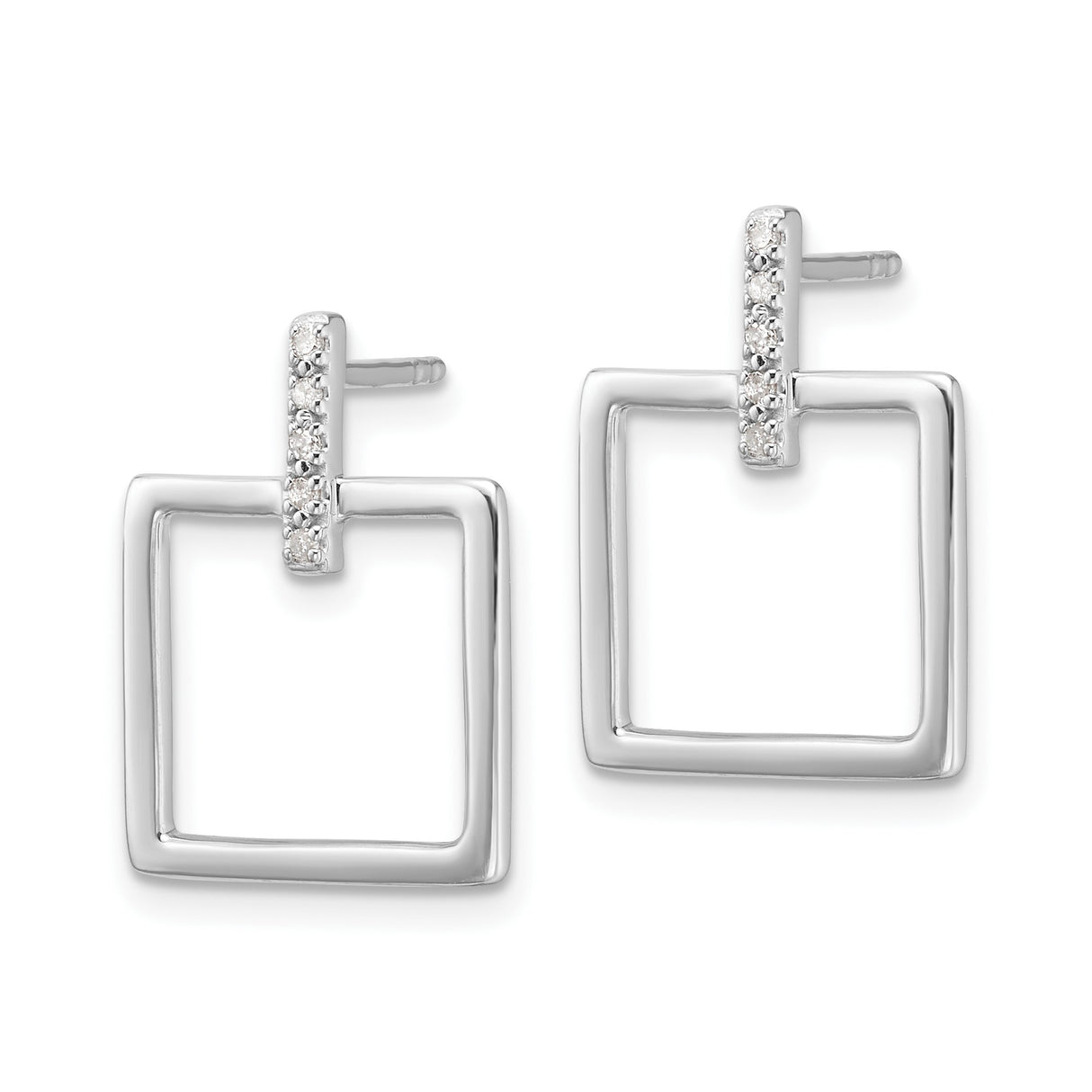Sterling Silver Geometric Drop Earrings with Diamond Accents, Modern Minimalist Design