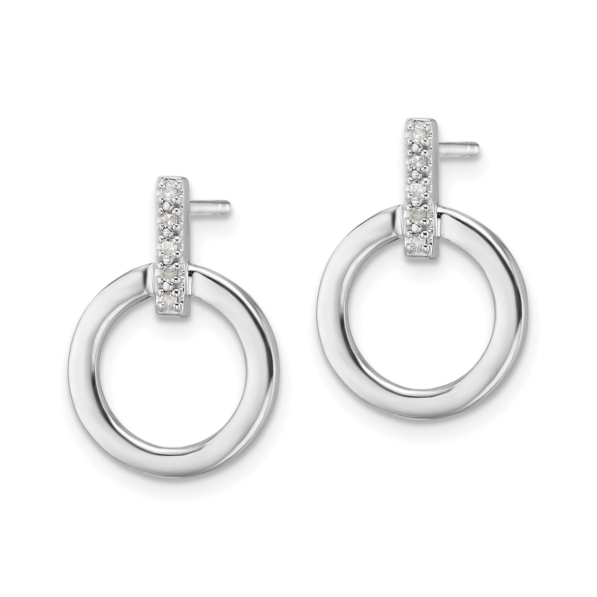 Sterling Silver Circle Stud Earrings with Pavé Set Diamonds, Modern Minimalist Design