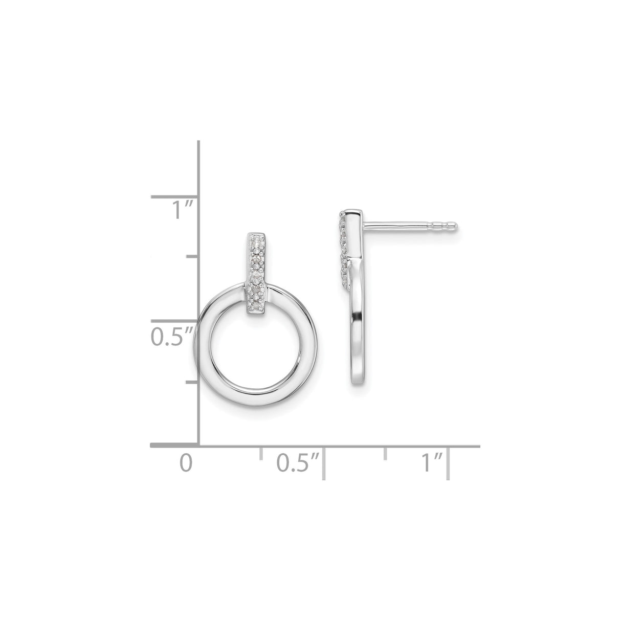 Sterling Silver Circle Stud Earrings with Pavé Set Diamonds, Modern Minimalist Design