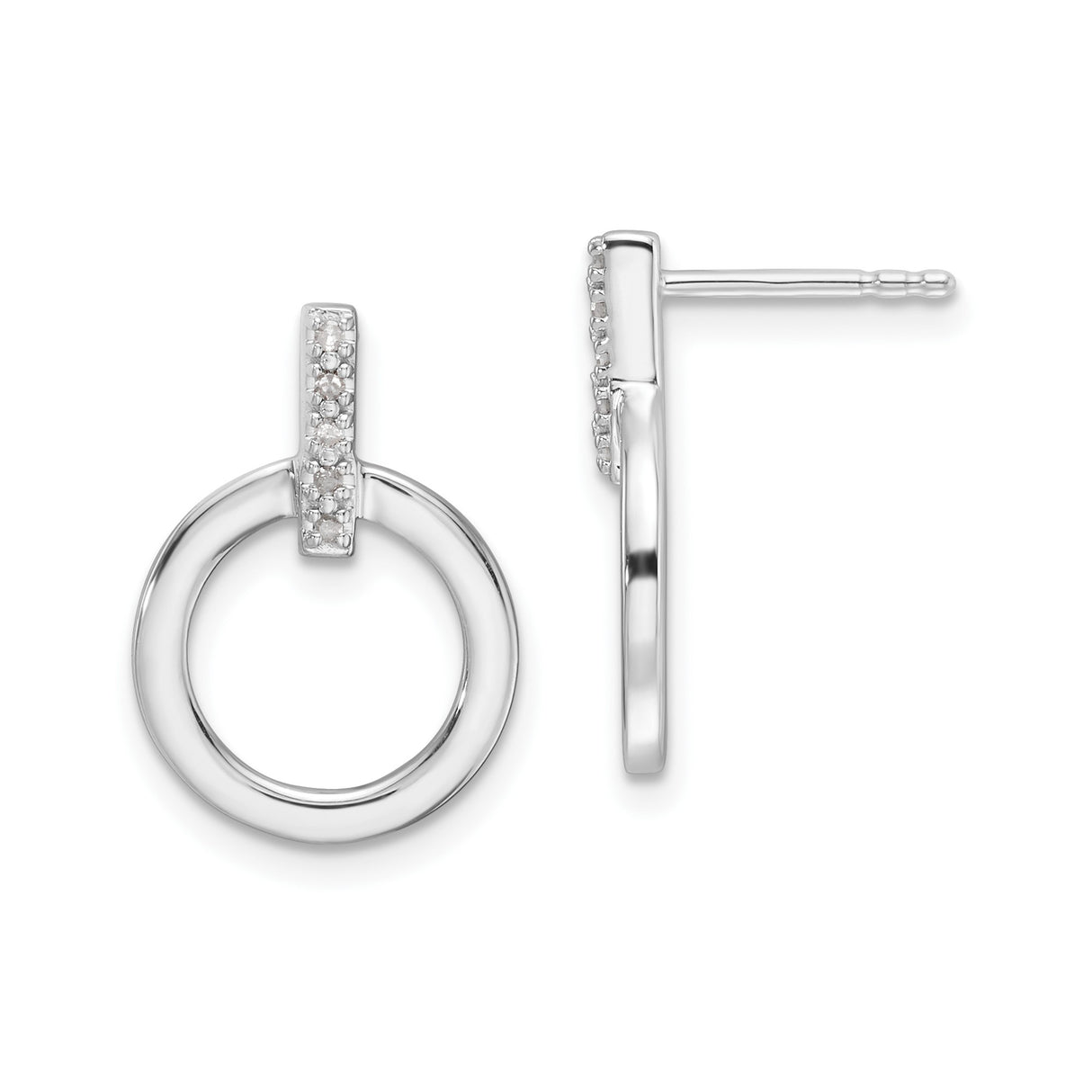 Sterling Silver Circle Stud Earrings with Pavé Set Cubic Zirconia, Modern Minimalist Design