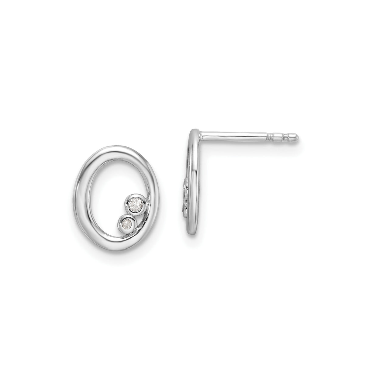 Sterling Silver Oval Stud Earrings with Cubic Zirconia, Open Bezel Design, Minimalist Style