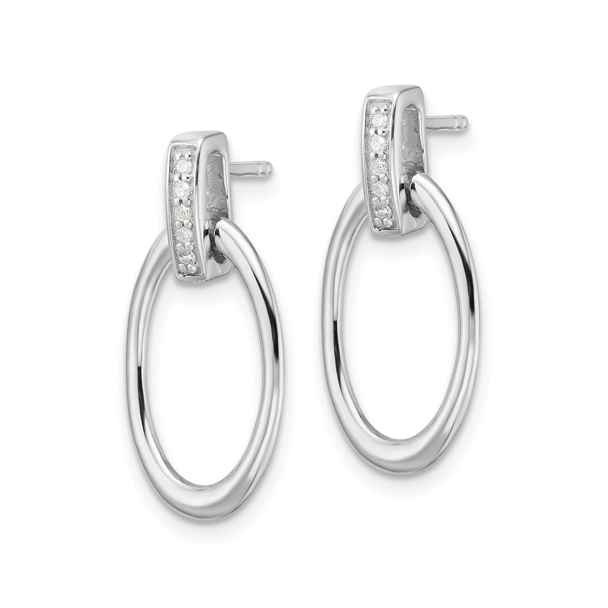 Sterling Silver Dangle Bar Earrings with Diamond Accents, Open Oval Drop Design