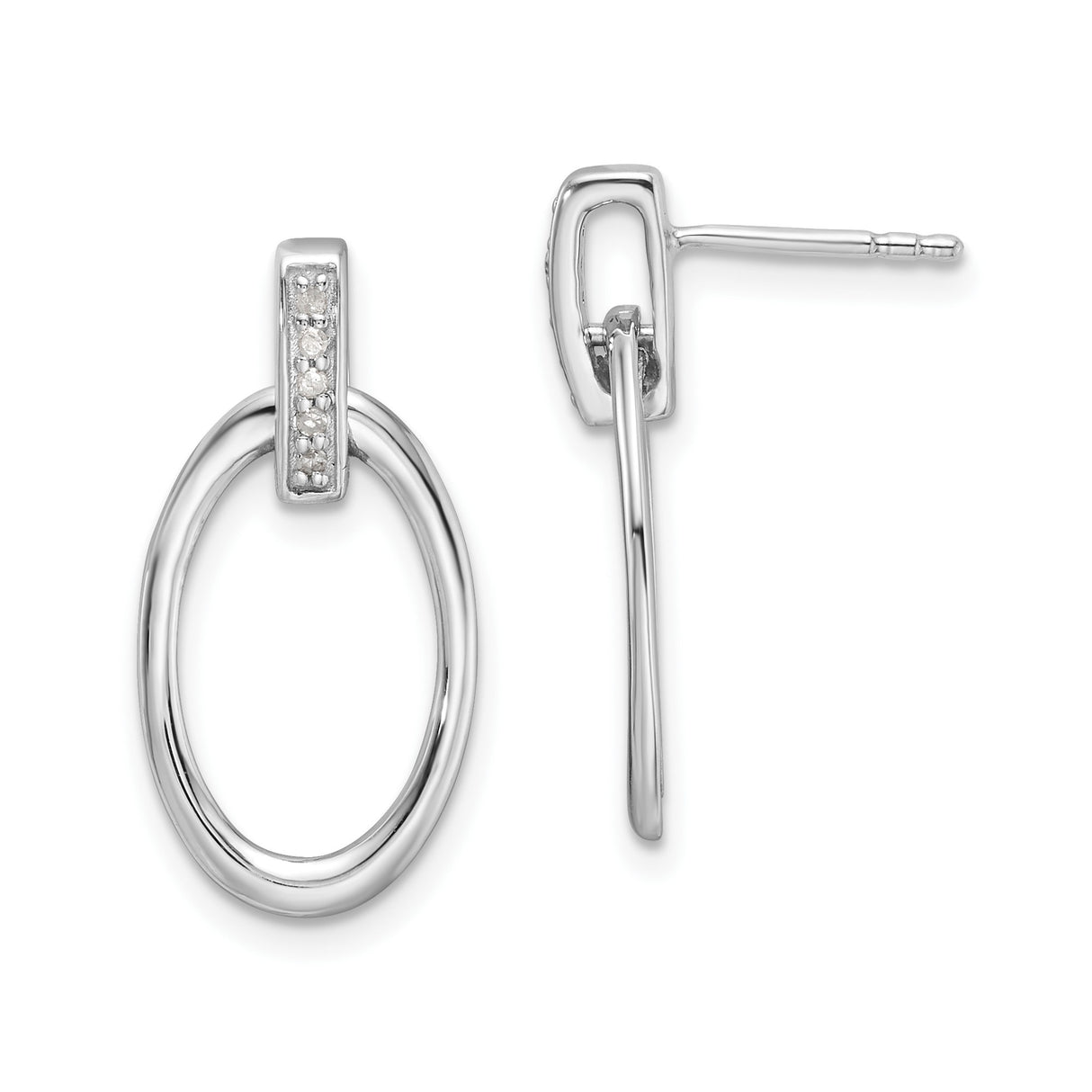 Sterling Silver Dangle Bar Earrings with Diamond Accents, Open Oval Drop Design