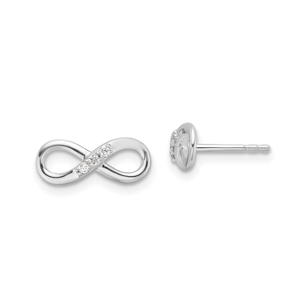 Sterling Silver Infinity Stud Earrings with Diamond, Minimalist Eternity Symbol Design for Women