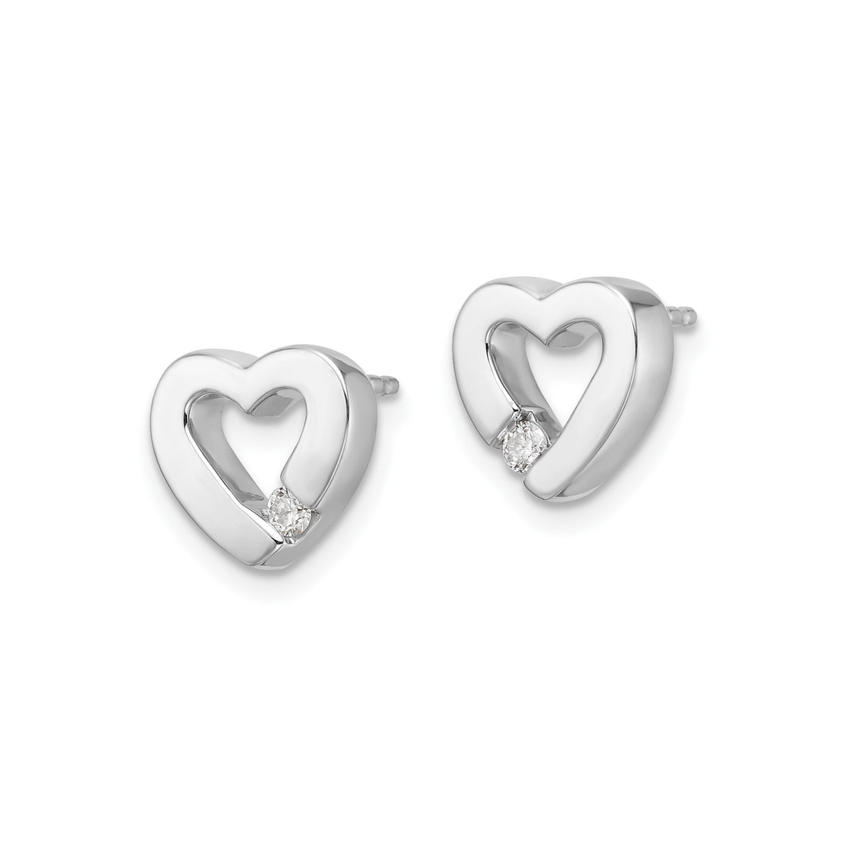 Sterling Silver Heart Stud Earrings with Diamond and Cubic Zirconia Accents