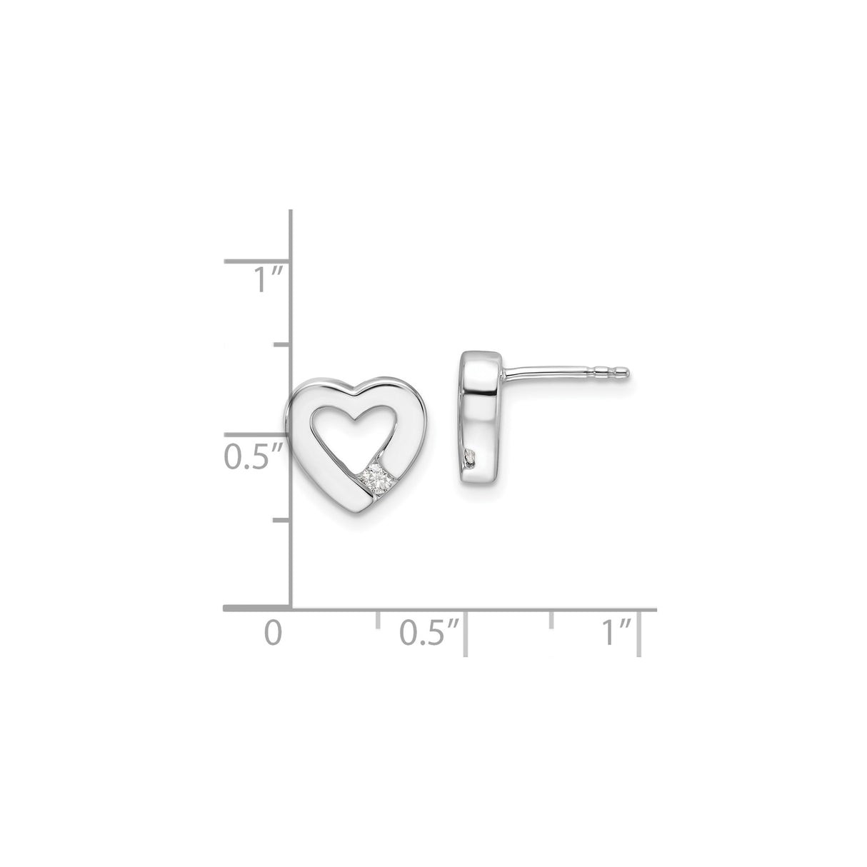 Sterling Silver Heart Stud Earrings with Diamond and Cubic Zirconia Accents