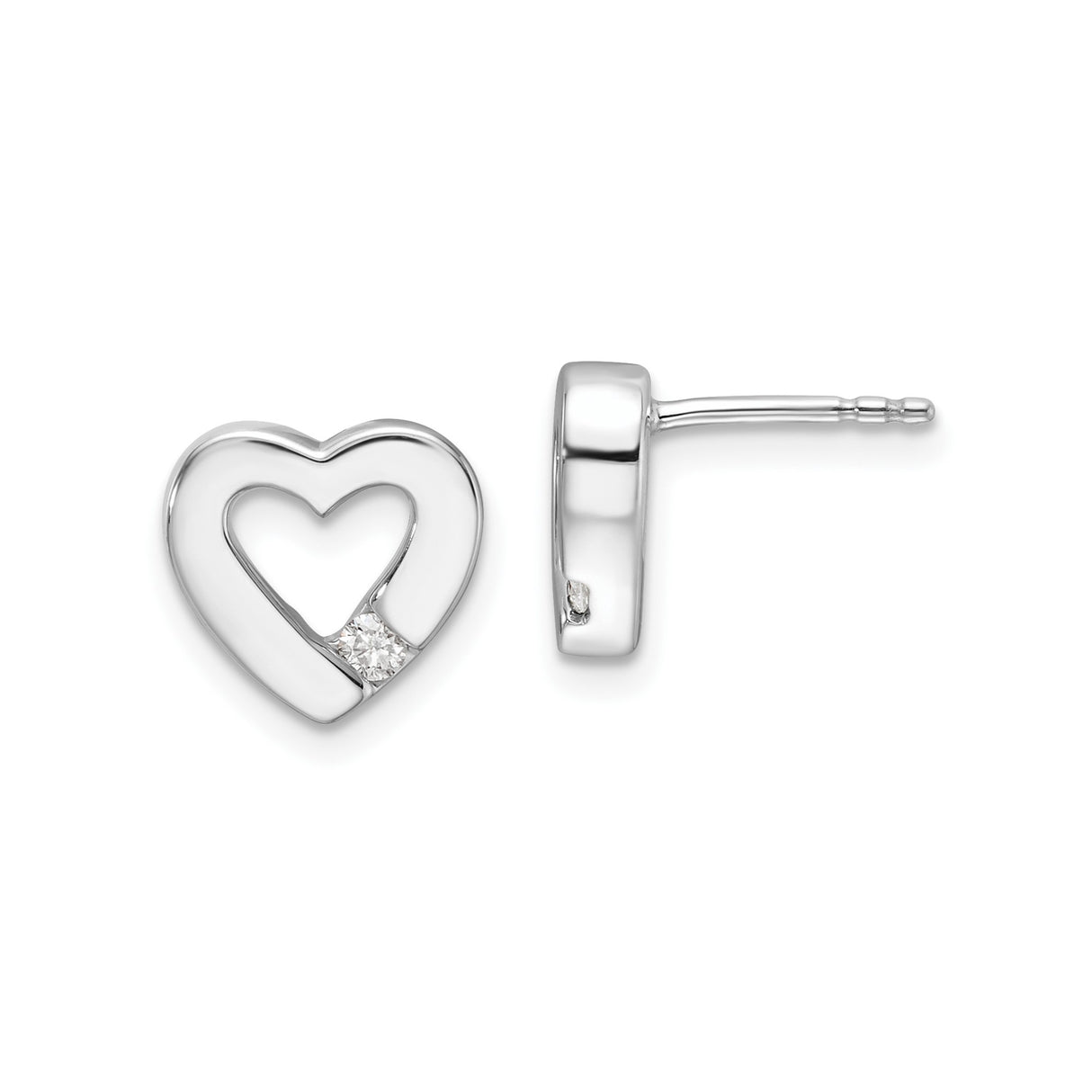 Sterling Silver Heart Stud Earrings with Diamond and Cubic Zirconia Accents