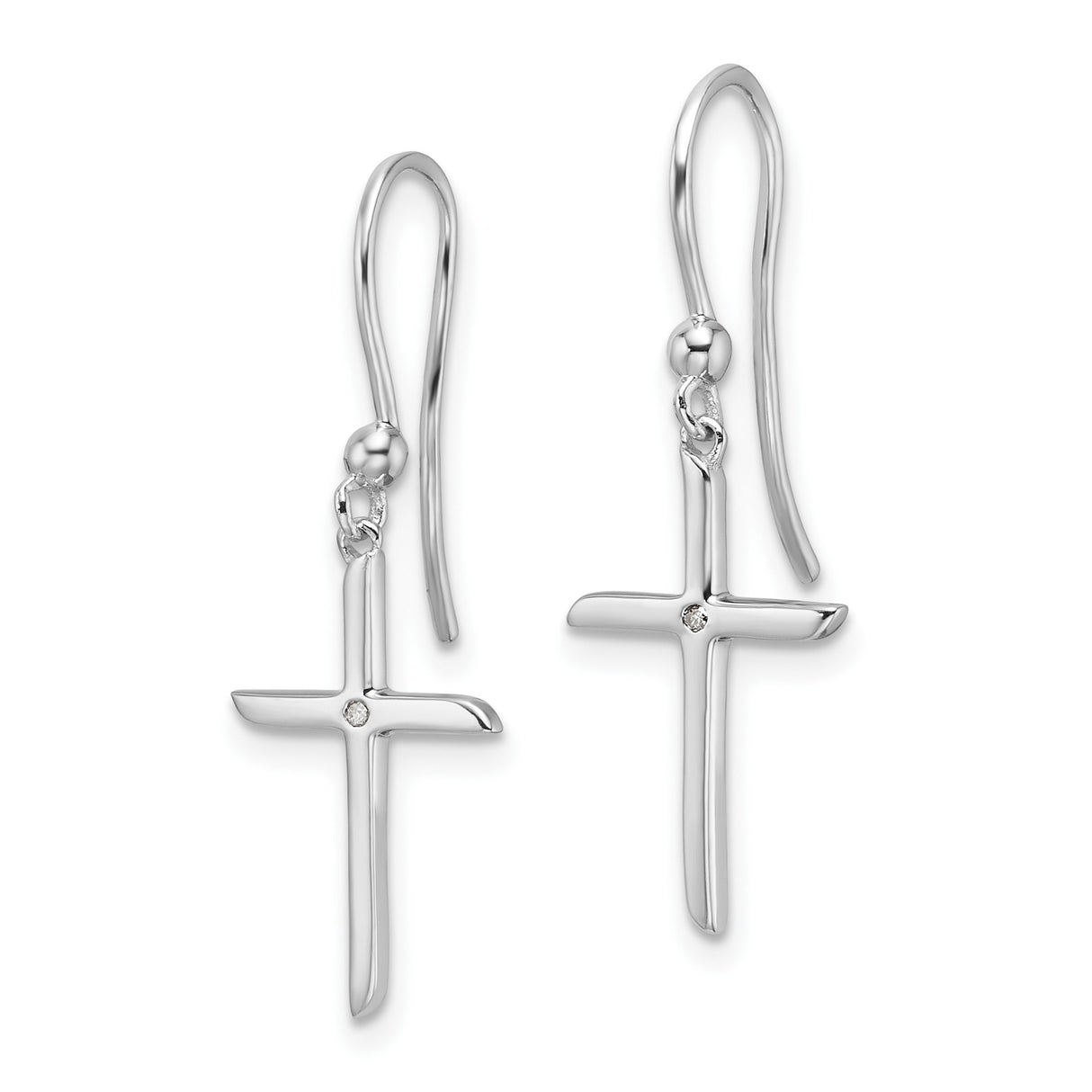Sterling Silver Dangle Earrings with Diamond Cross Pendant, Mirrored Finish, Unisex Spiritual Jewelry