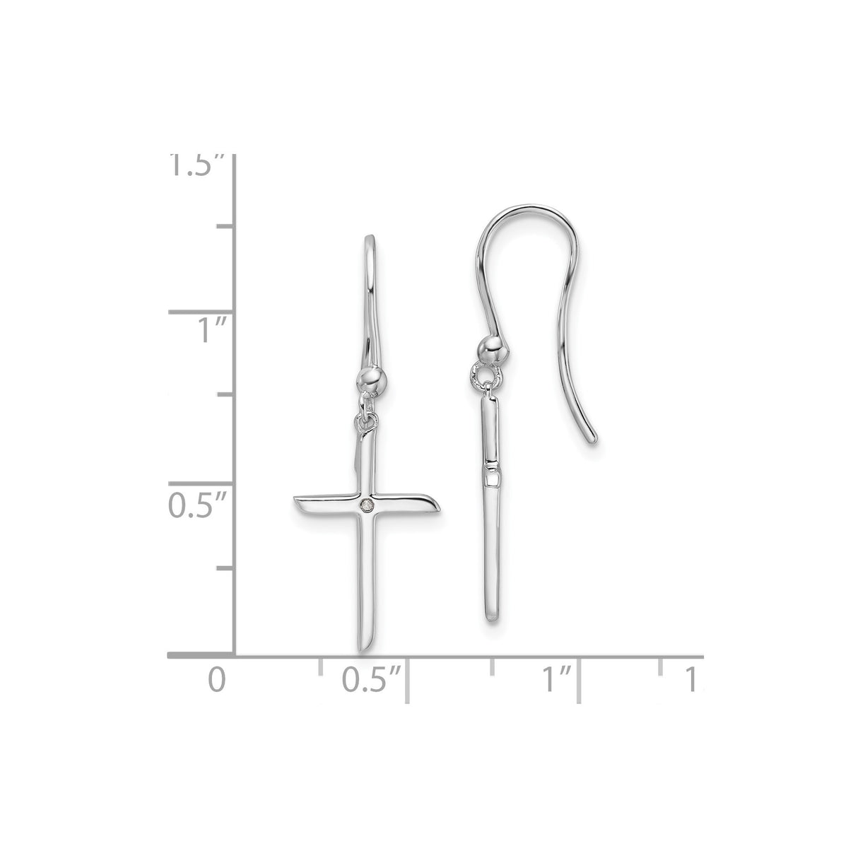 Sterling Silver Dangle Earrings with Diamond Cross Pendant, Mirrored Finish, Unisex Spiritual Jewelry