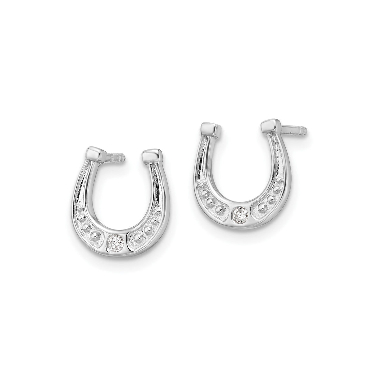 Sterling Silver Horseshoe Stud Earrings with Diamond Accent, Western Style Jewelry for Women