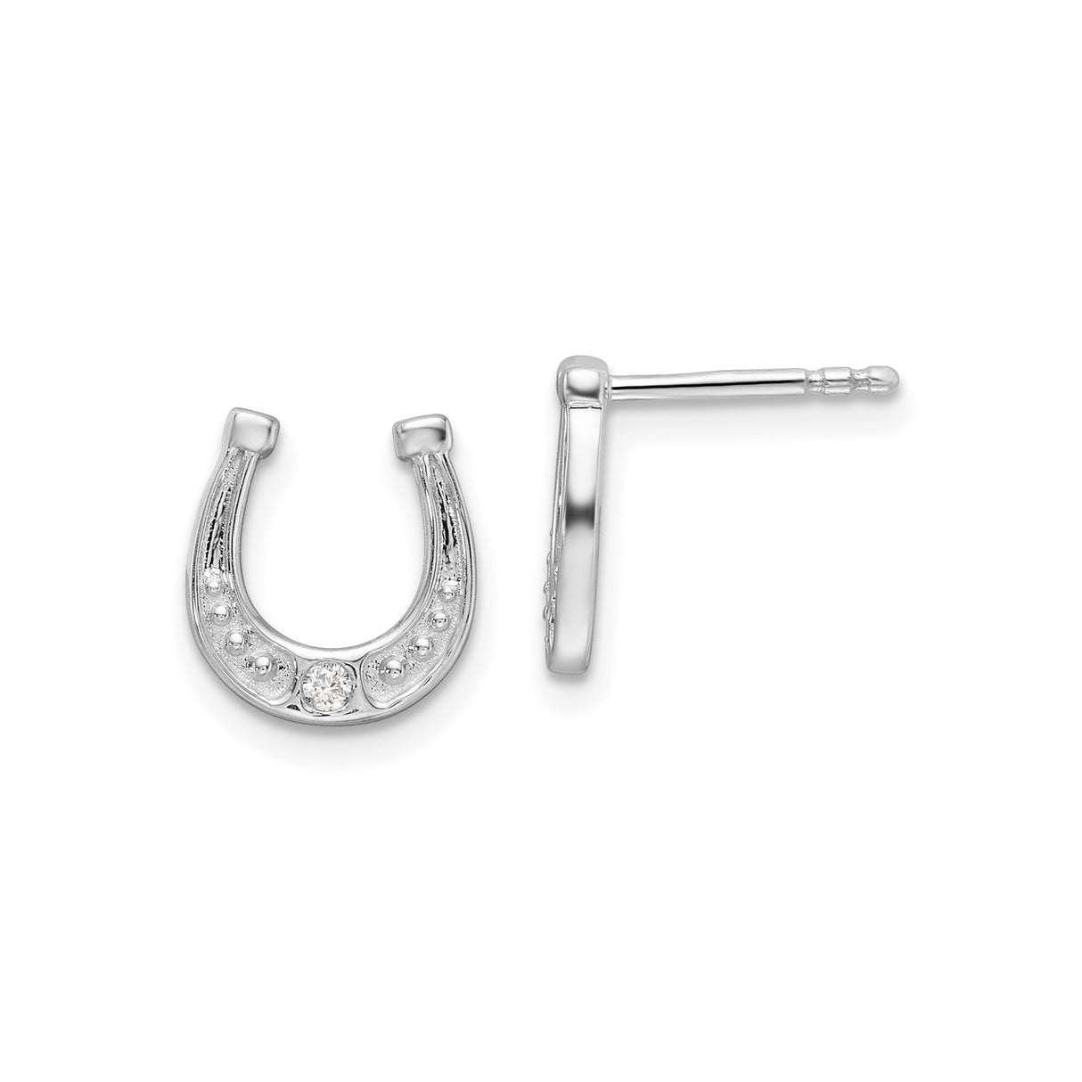 Sterling Silver Horseshoe Stud Earrings with Diamond Accent, Western Style Jewelry for Women