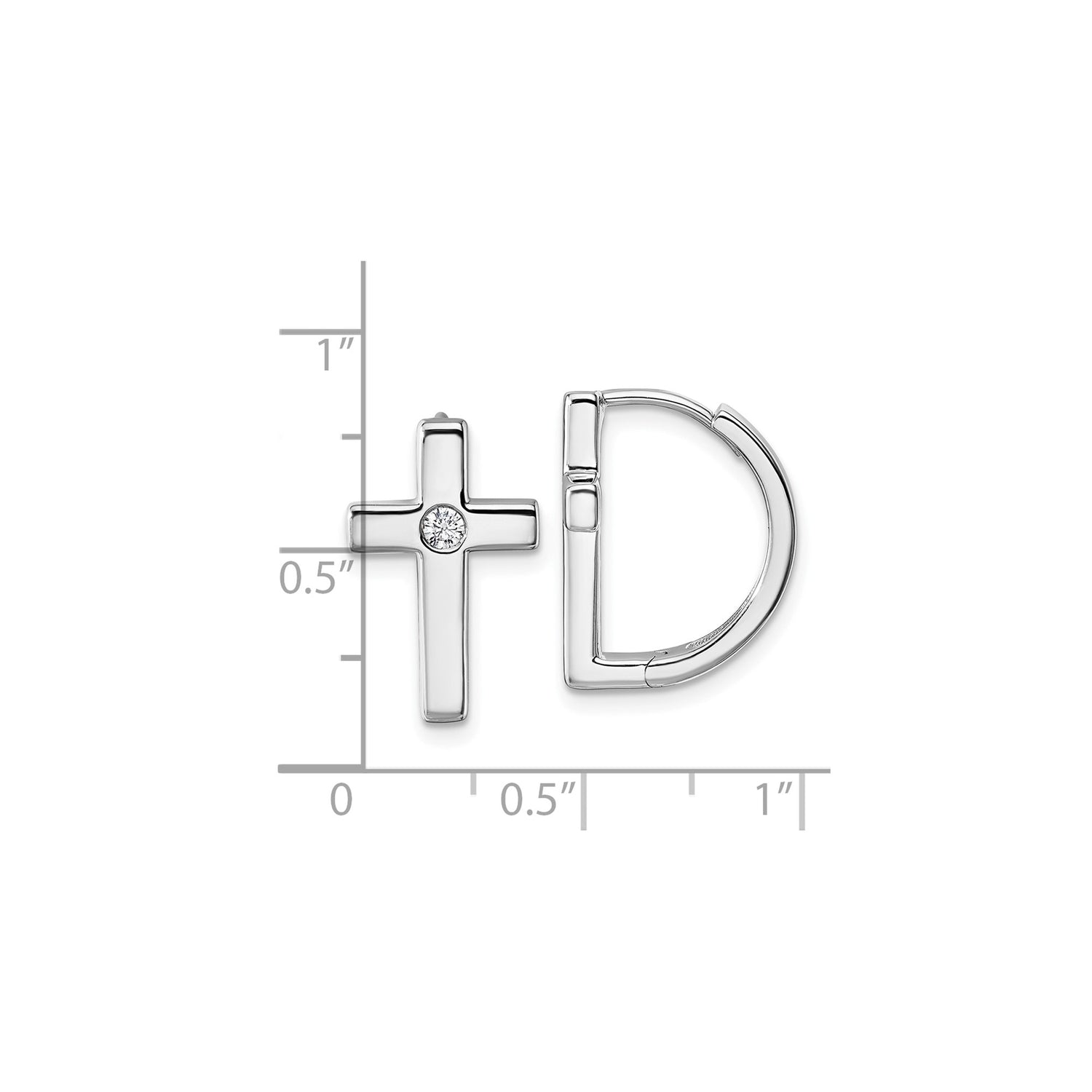 Sterling Silver Cross Hoop Earrings with Diamond Center, Rhodium Plated Christian Jewelry