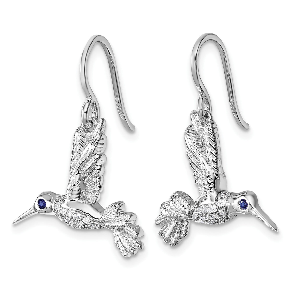 Sterling Silver Hummingbird Dangle Earrings with Sapphire and Diamond Accents