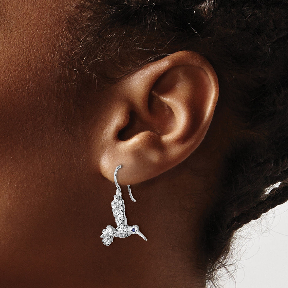 Sterling Silver Hummingbird Dangle Earrings with Sapphire and Diamond Accents