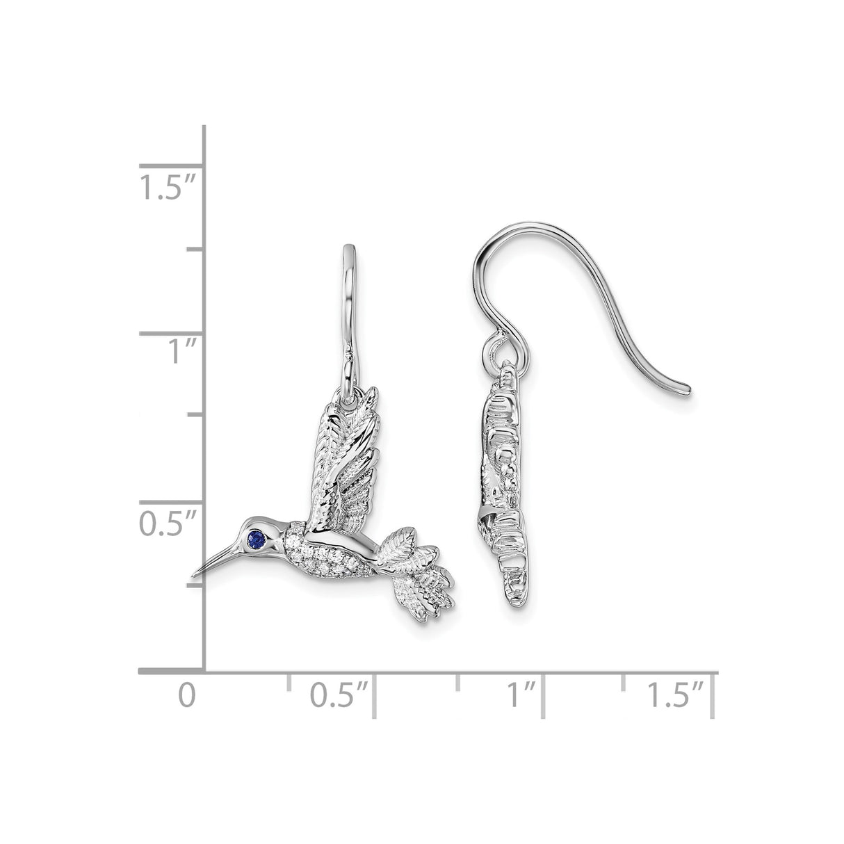 Sterling Silver Hummingbird Dangle Earrings with Sapphire and Diamond Accents