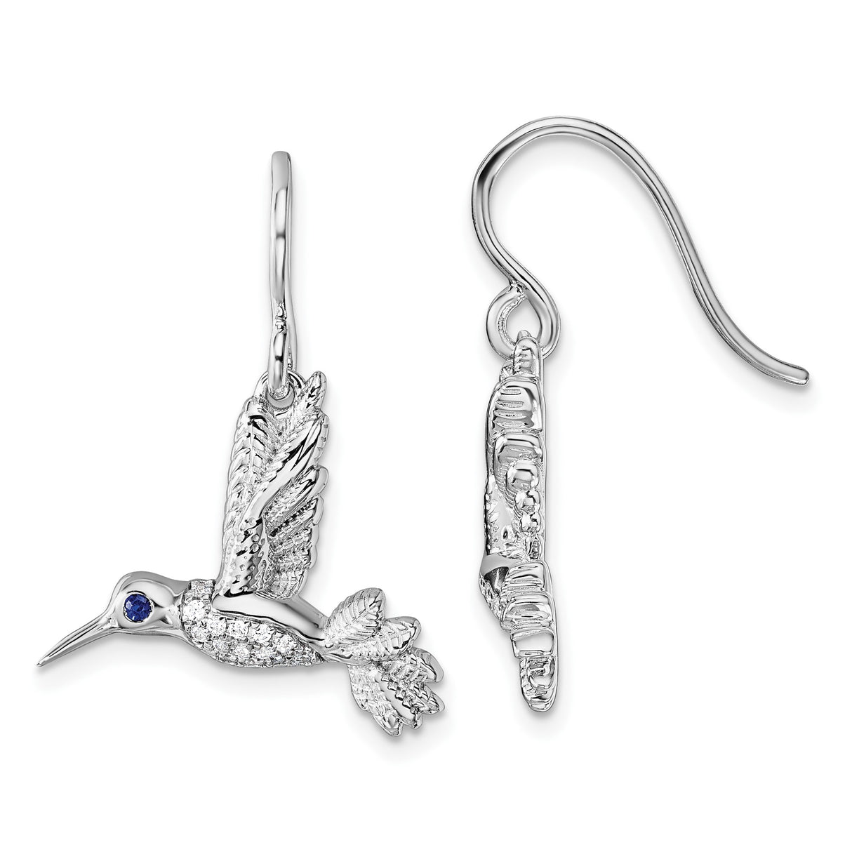 Sterling Silver Hummingbird Dangle Earrings with Sapphire and Diamond Accents