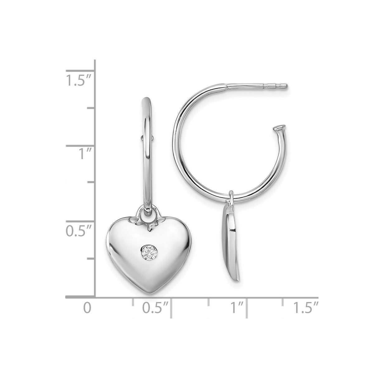 Sterling Silver Hoop Earrings with Diamond Accents and Heart Shaped Charms