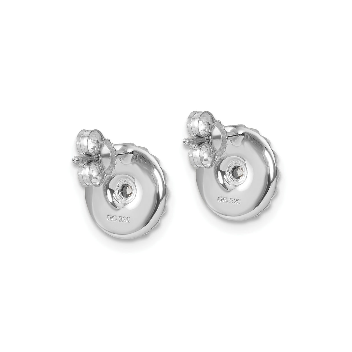 Sterling Silver Sunburst Stud Earrings with Diamond Center, Rhodium Plated Floral Design