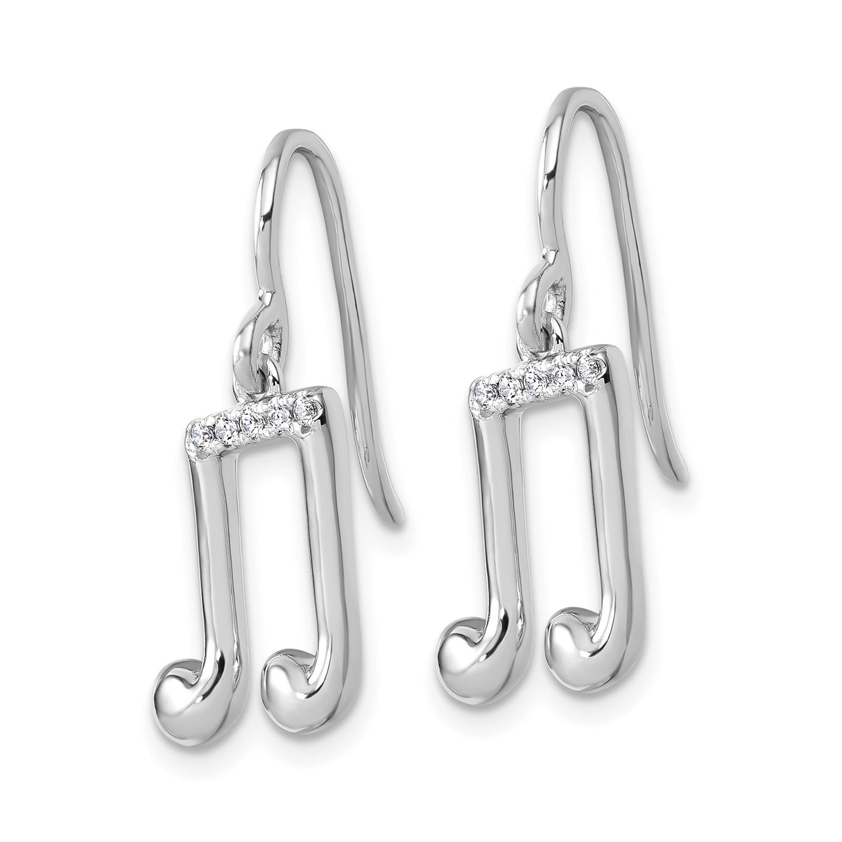 Sterling Silver Dangle Earrings with Diamond Accents, Music Note Design for Women