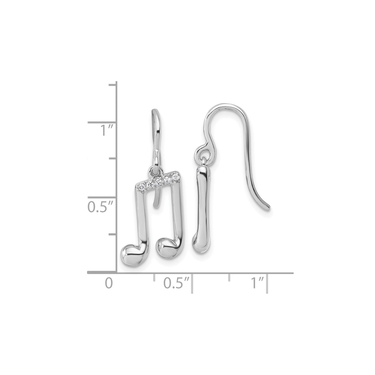 Sterling Silver Dangle Earrings with Diamond Accents, Music Note Design for Women