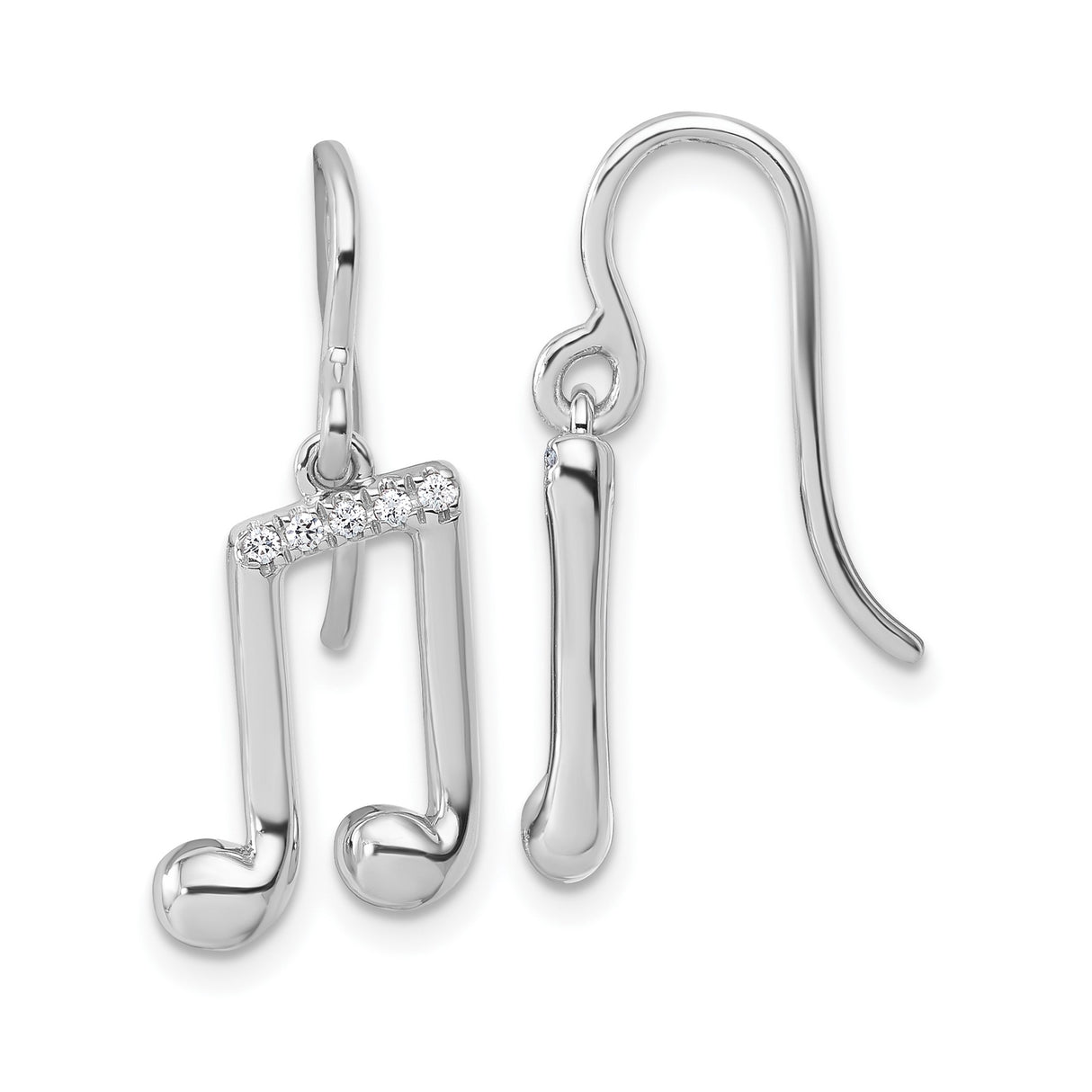 Sterling Silver Dangle Earrings with Diamond Accents, Music Note Design for Women
