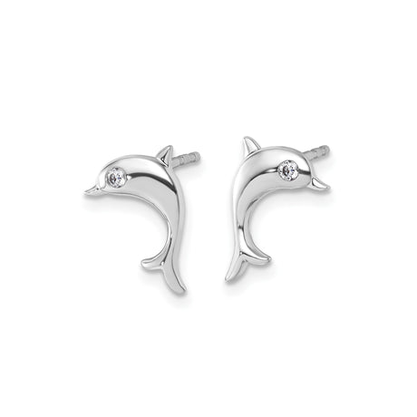 Sterling Silver Dolphin Stud Earrings with Diamond Eye, Nautical Ocean Theme