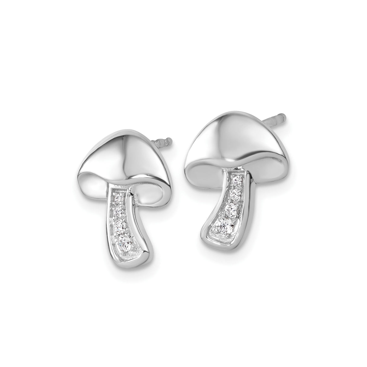 Sterling Silver Mushroom Stud Earrings with Diamonds, Whimsical Botanical Design