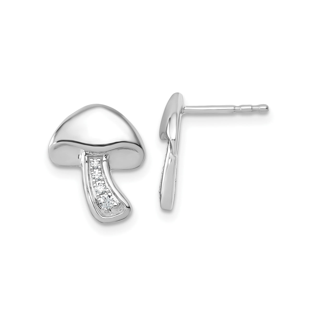 Sterling Silver Mushroom Stud Earrings with Cubic Zirconia, Whimsical Botanical Design