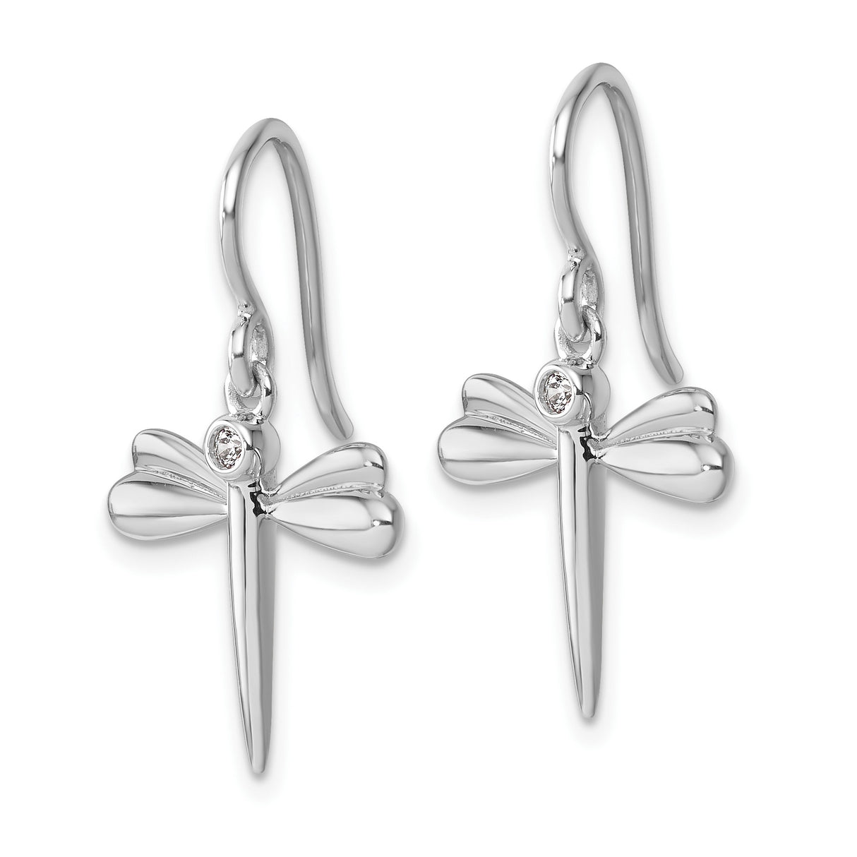 Sterling Silver Dragonfly Dangle Earrings with Diamond Accent and Detailed Wing Design