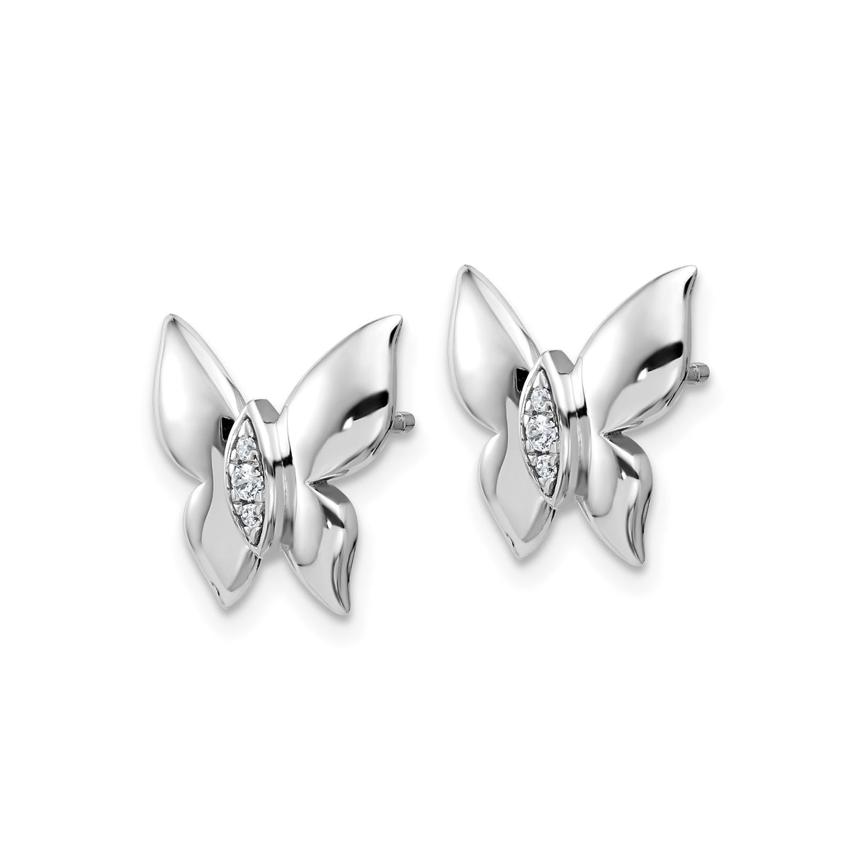 Sterling Silver Butterfly Stud Earrings with Marquise Diamonds