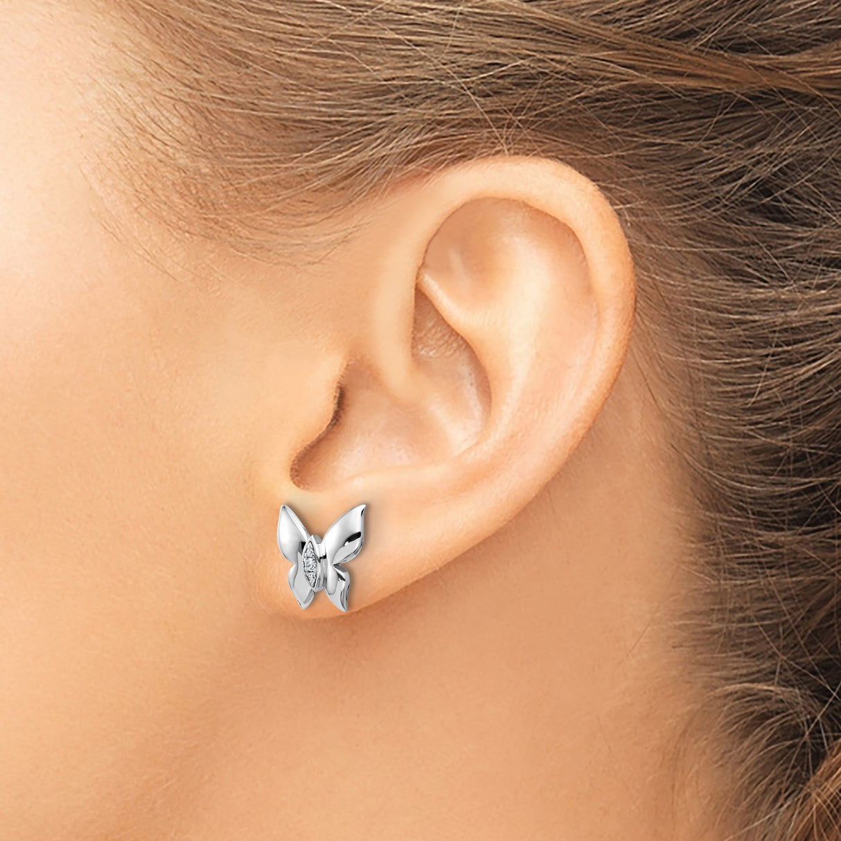 Sterling Silver Butterfly Stud Earrings with Marquise Diamonds