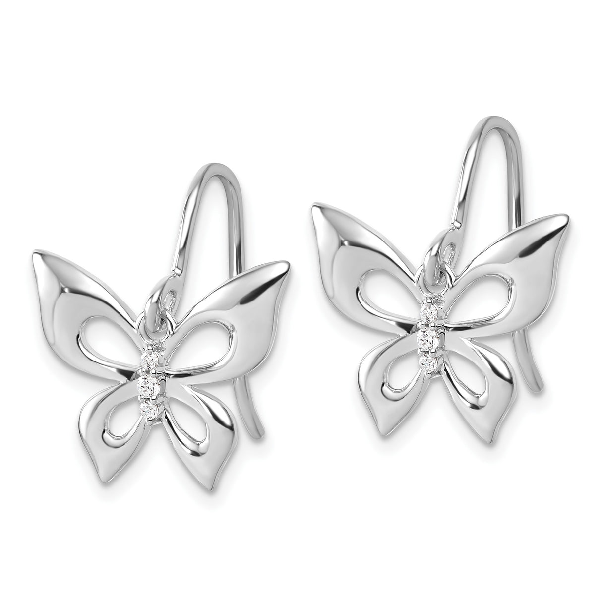 Sterling Silver Butterfly Dangle Earrings with Diamond Accents and Openwork Wings for Women