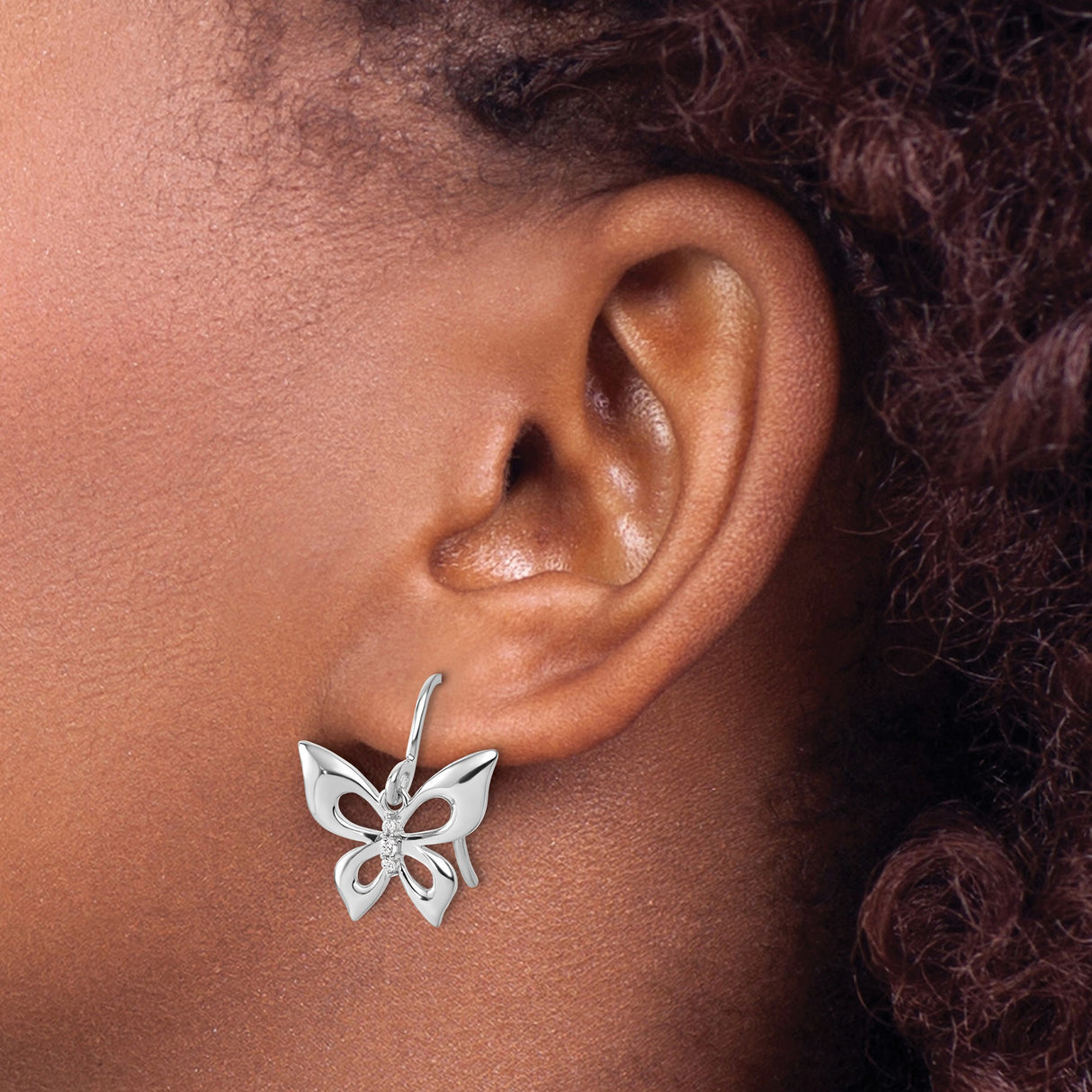 Sterling Silver Butterfly Dangle Earrings with Diamond Accents and Openwork Wings for Women