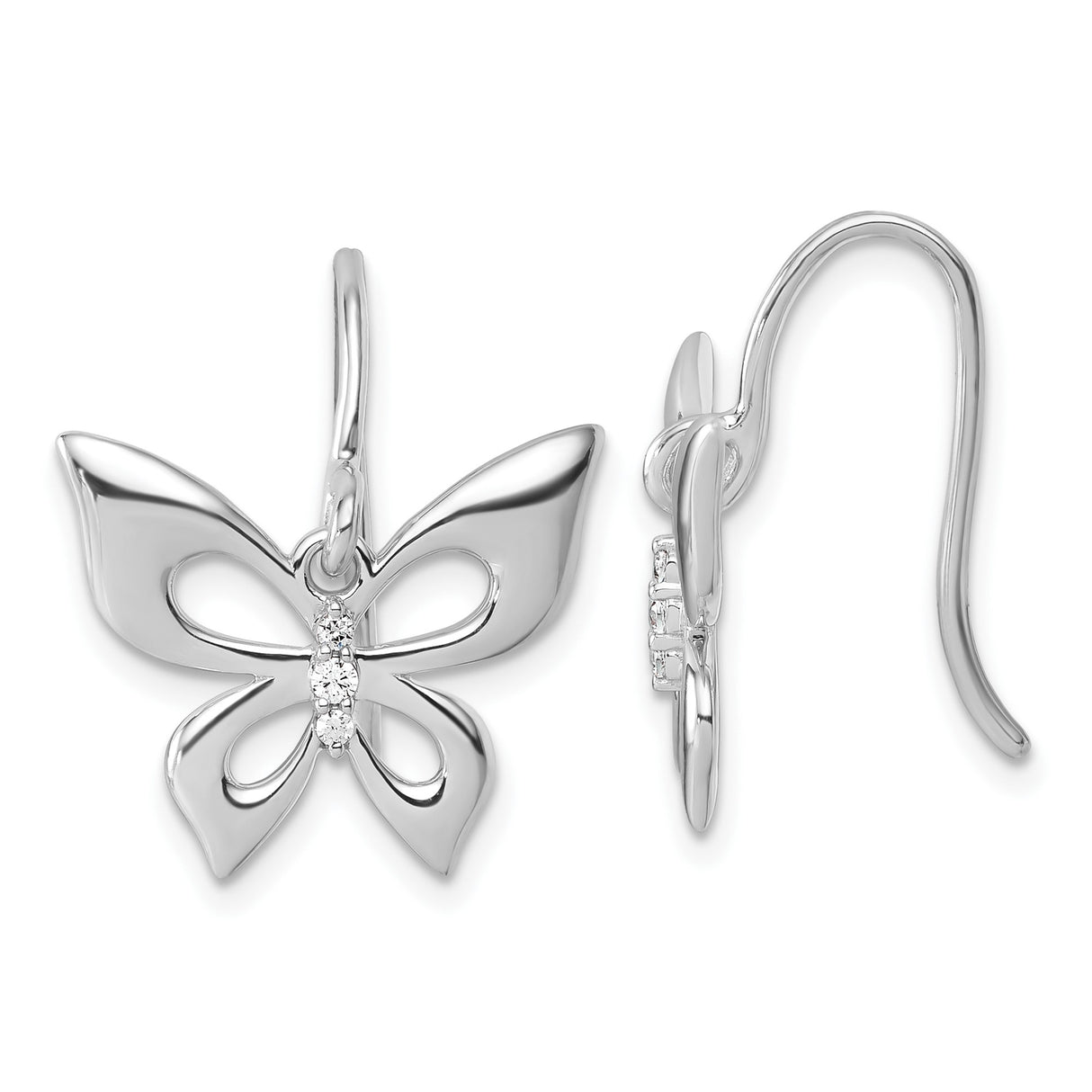 Sterling Silver Butterfly Dangle Earrings with Diamond Accents and Openwork Wings for Women