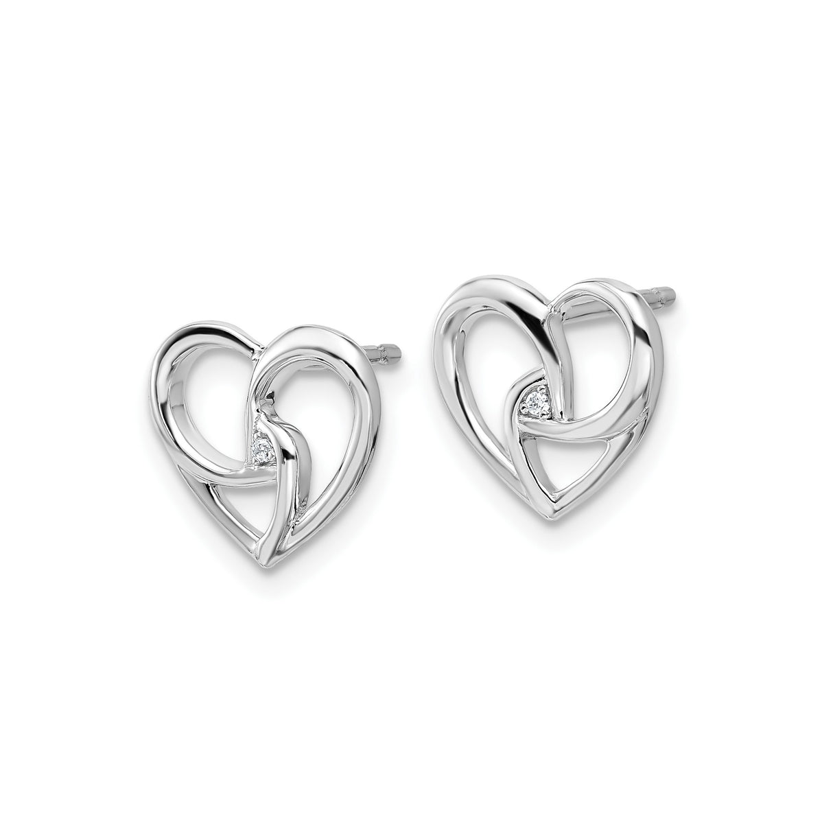 Sterling Silver Heart Stud Earrings with Diamond Accent, Interlocking Open Heart Design
