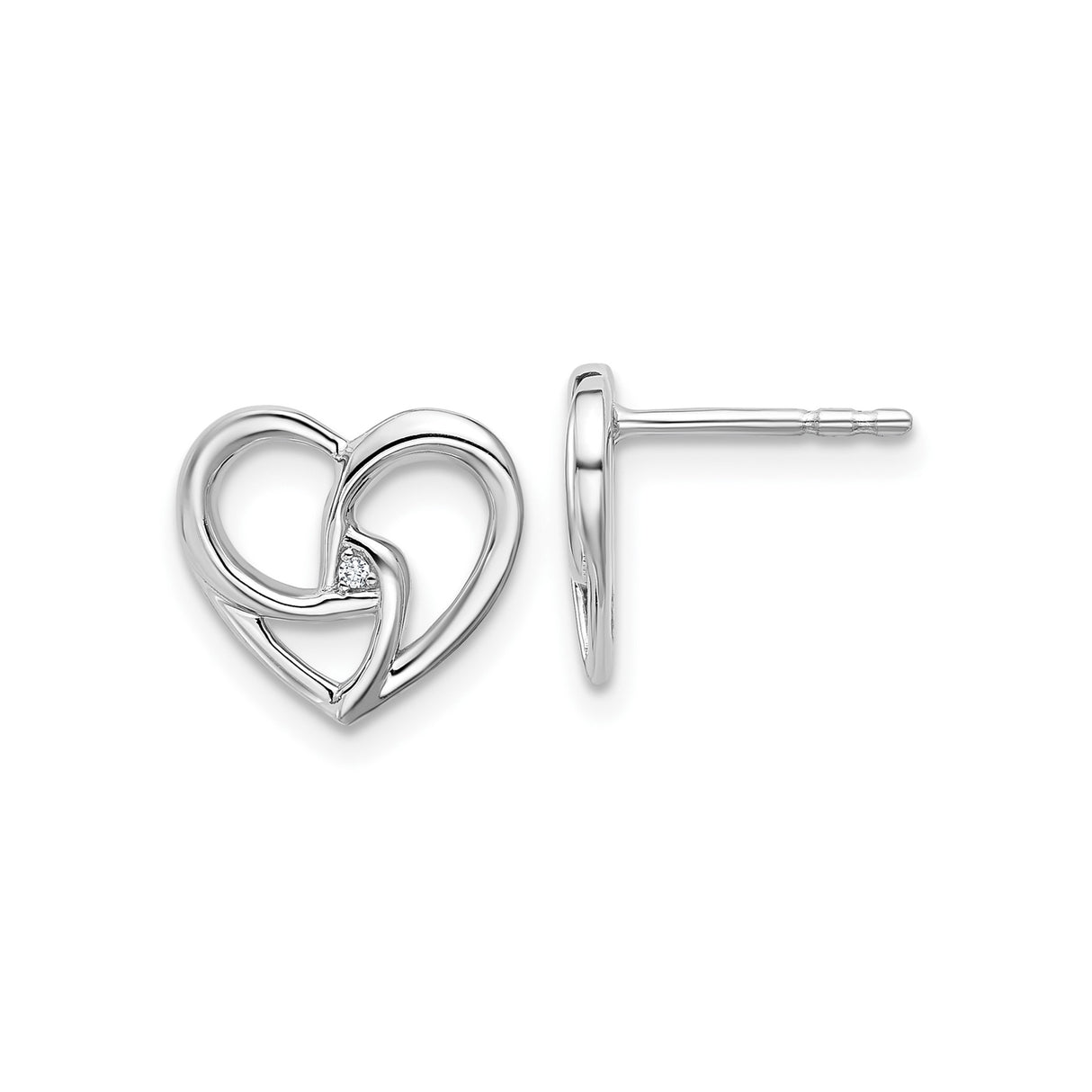 Sterling Silver Heart Stud Earrings with Diamond Accent, Interlocking Open Heart Design
