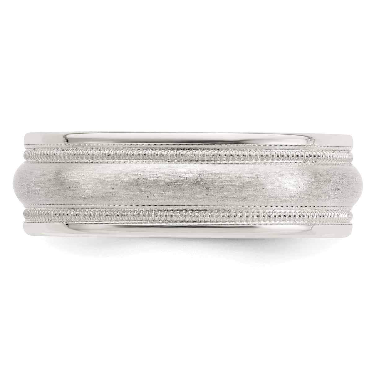 Sterling Silver Milgrain, Brushed wedding band ring detail view