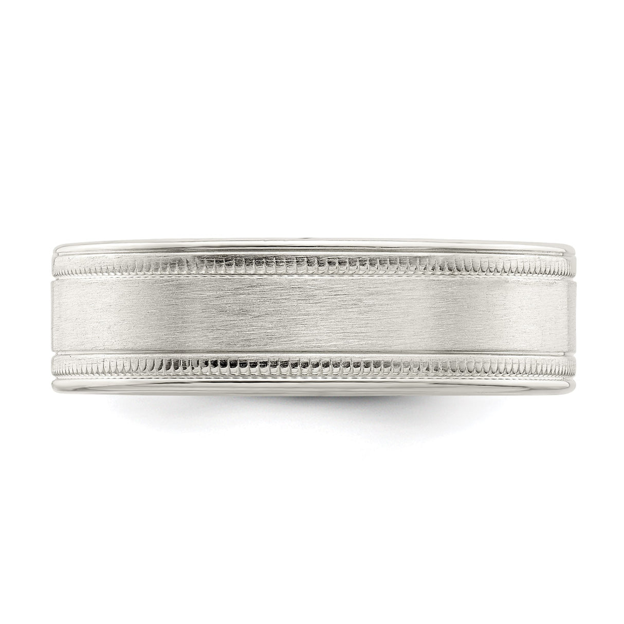 Sterling Silver Milgrain, Brushed wedding band ring detail view