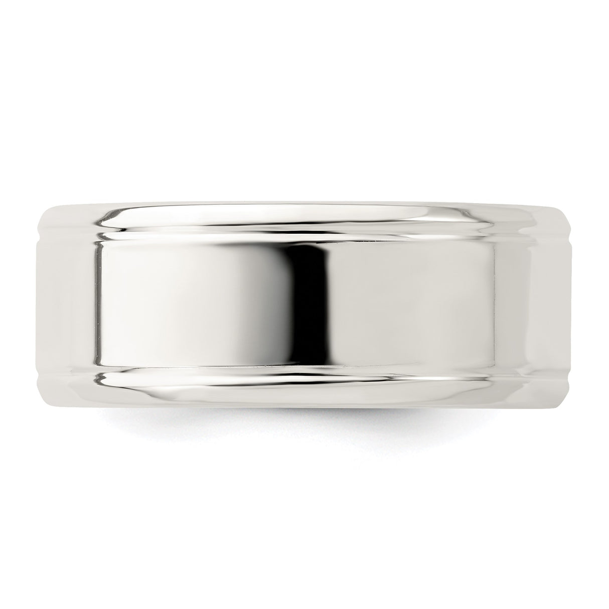 Sterling Silver Beveled Edge, Flat wedding band ring detail view
