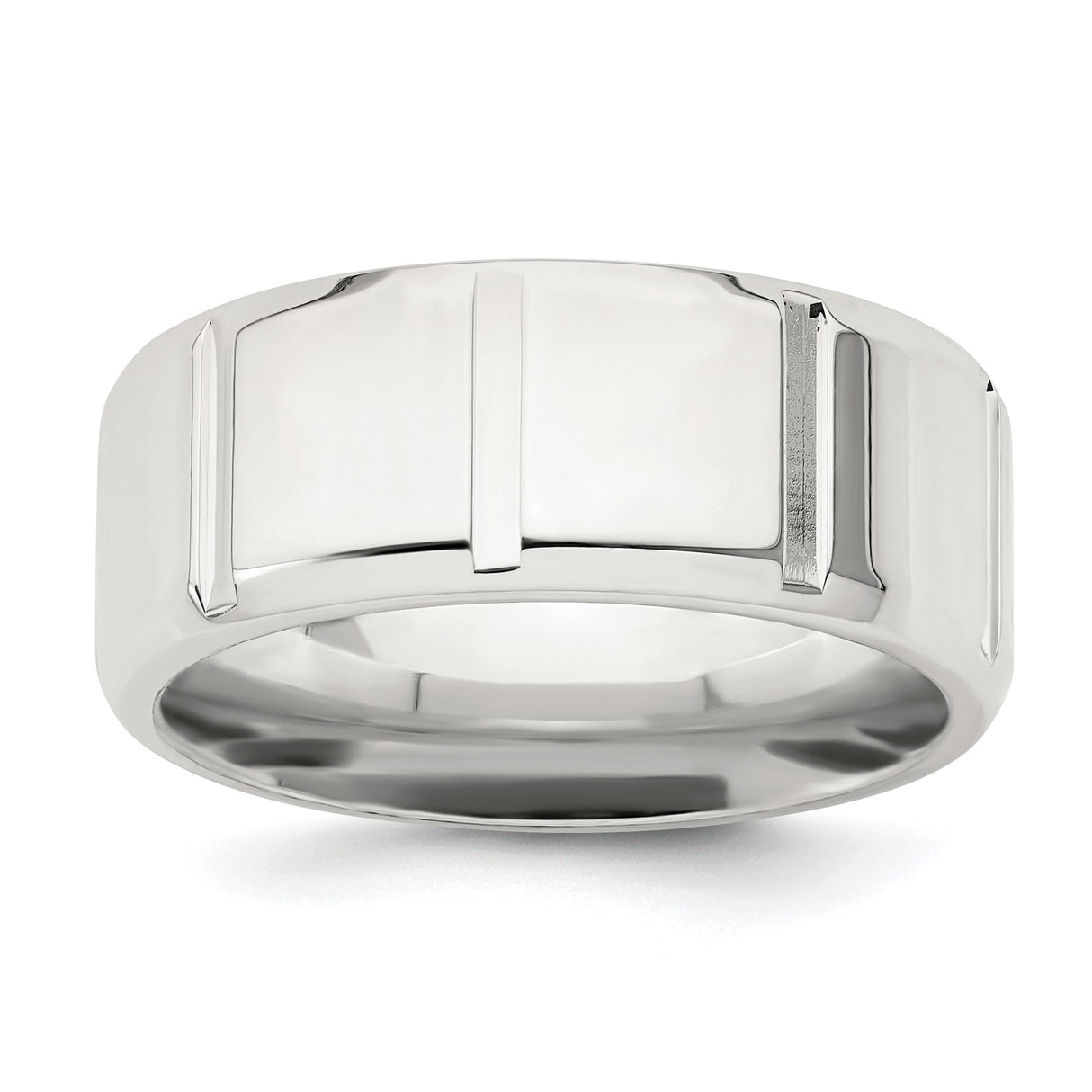 Sterling Silver Beveled Edge, Flat wedding band ring