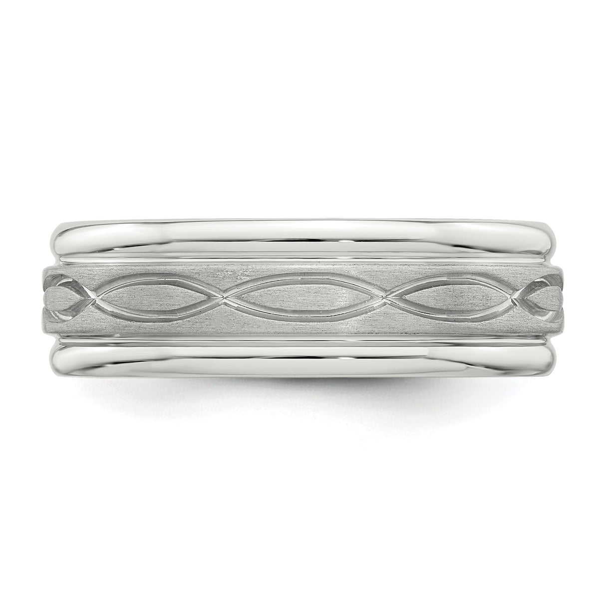 Sterling Silver Beveled Edge, Brushed wedding band ring detail view
