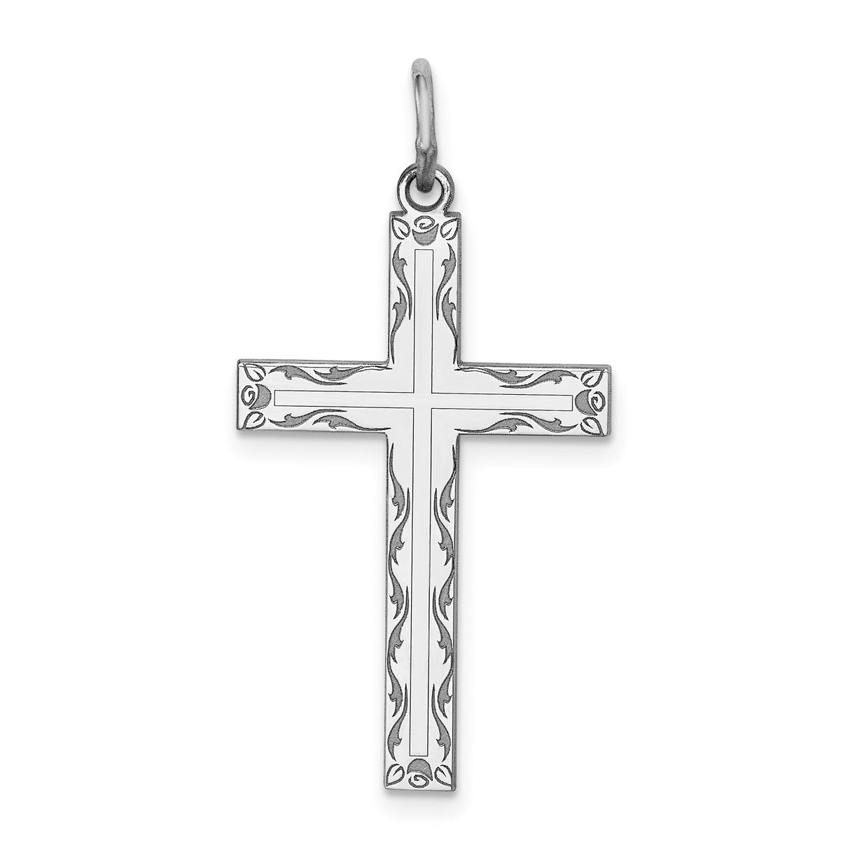 Sterling Silver Cross Pendant with Floral Motif and Scrollwork Design for Men and Women