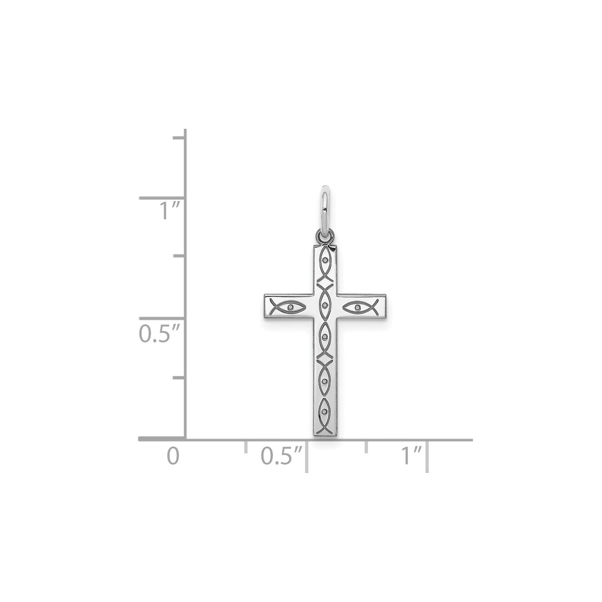 Sterling Silver Cross Pendant with Ichthys and Eye Detail, Modern Minimalist Religious Charm